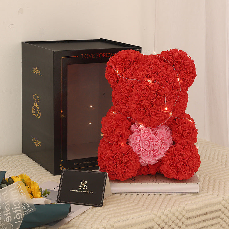 Valentine's Day Gift Rose Bear Eternal Flower Rose Teddy Bear PE Foam Bear 25cm Valentines Day